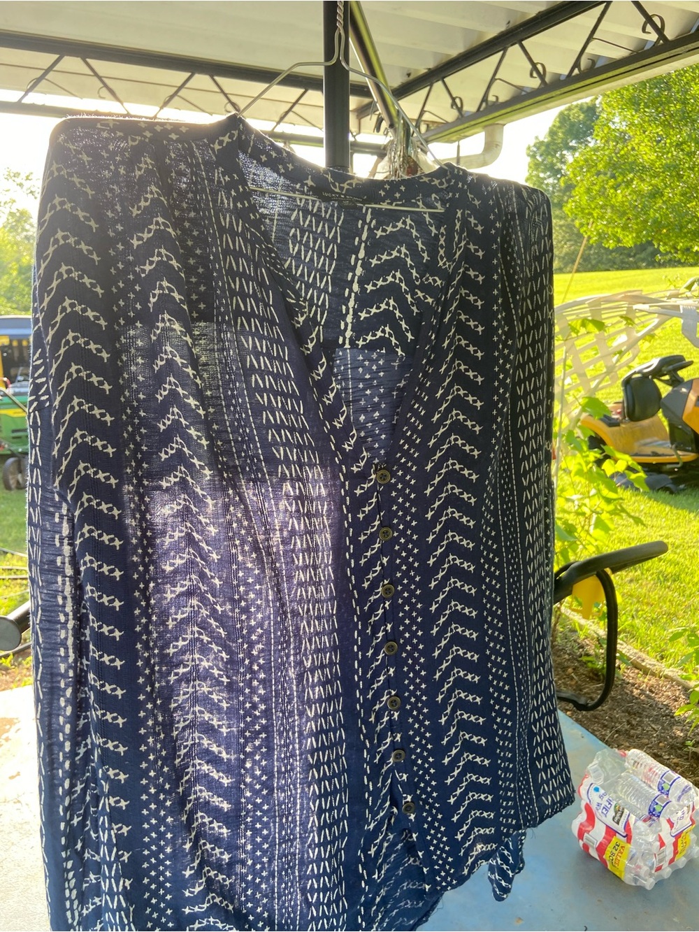 Lucky Brand Navy and White Printed Top